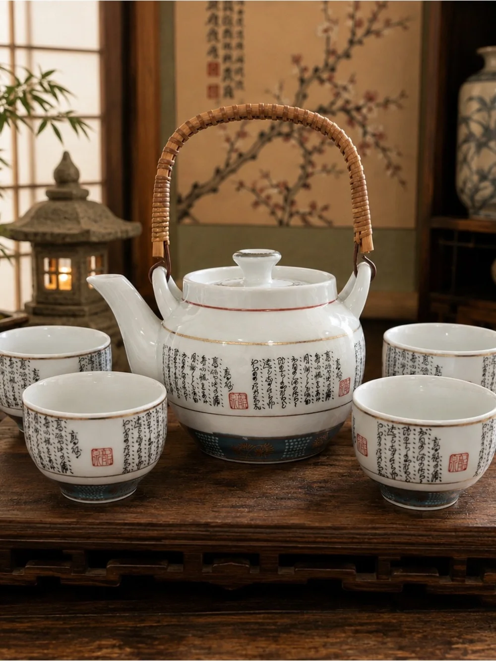 Vintage Nakagama Japan Porcelain Tea Set Teapot & 4 cups